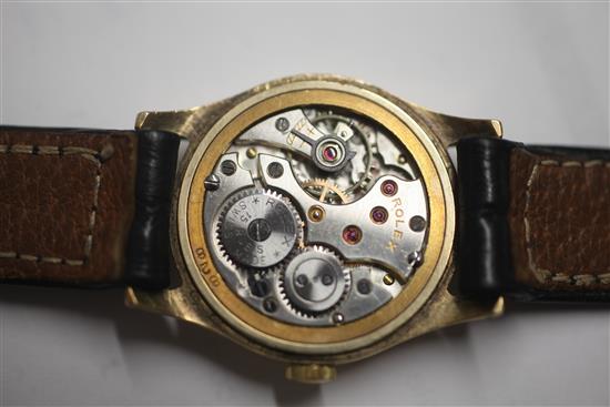 A gentlemans early 1950s 9ct gold mid size Rolex manual wind wrist watch,